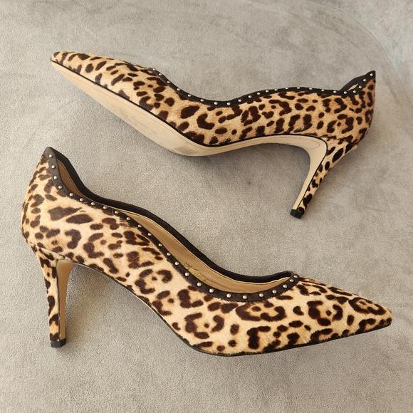 Sam Edelman Pumps 12 Tan Leather Tiana Leopard Print Studded Pointy New $160 - Picture 6 of 15